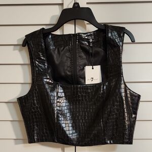 NWT  7 For All Mankind Black Croc-Embossed Crop Top